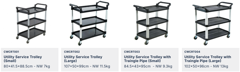 Trays, Mop Bucket, and Trolleys