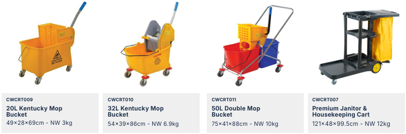 Trays, Mop Bucket, and Trolleys